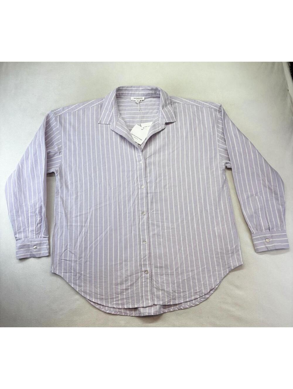 Beach Lunch & Lounge Collection Purple & White Vertical Striped Button Up Shirt